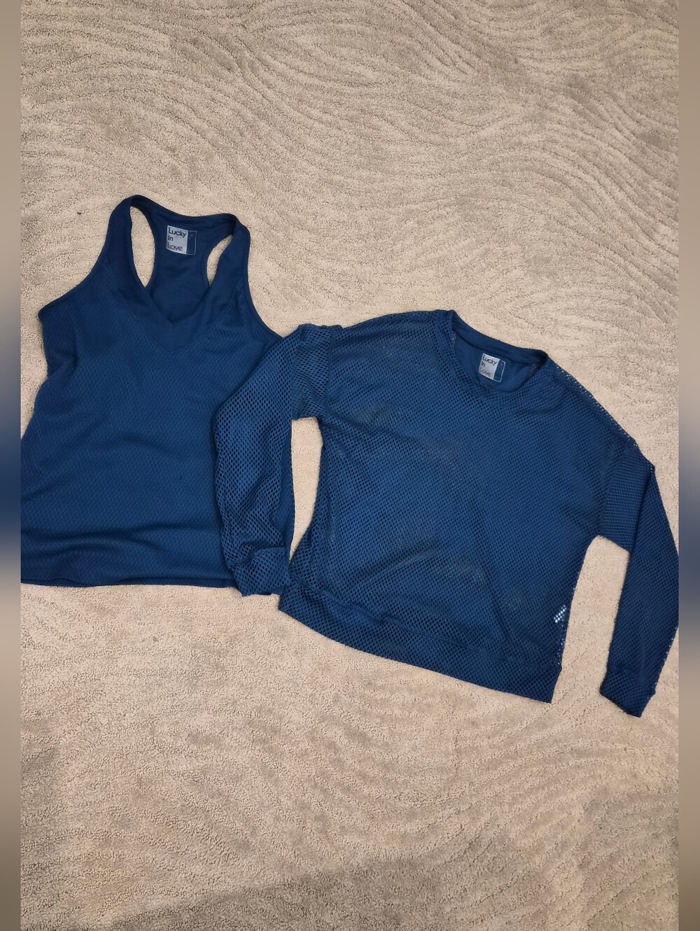 2 Piece - Lucky in Love Blue Mesh Long-Sleeve with Matching Tennis Tank -M